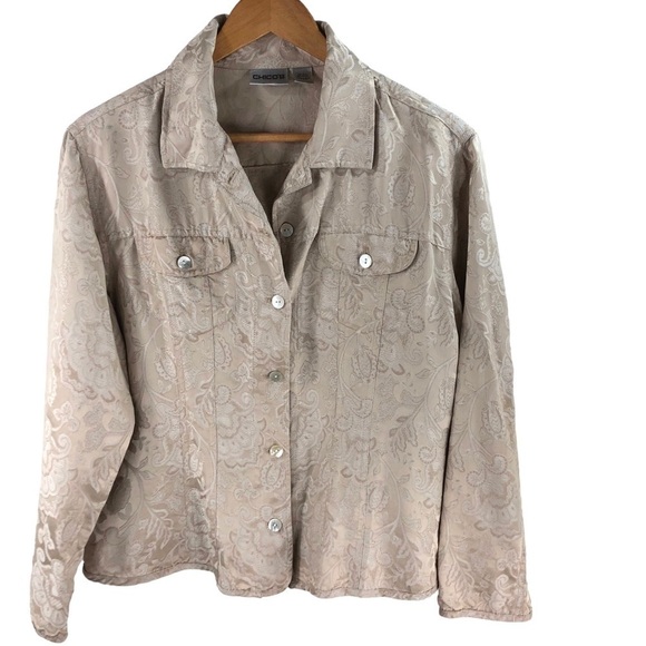 Chico’s Silk Jacket Gold Jacquard Sz 2 Large Lagenlook Classic Minimalist - Picture 6 of 15
